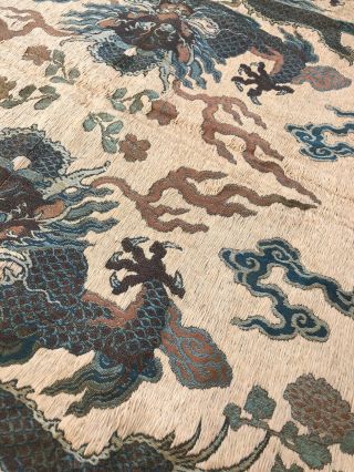 Antique Chinese Imperial Yellow Satin Dragon Panel Embroidered Kesi Gold Qing 8