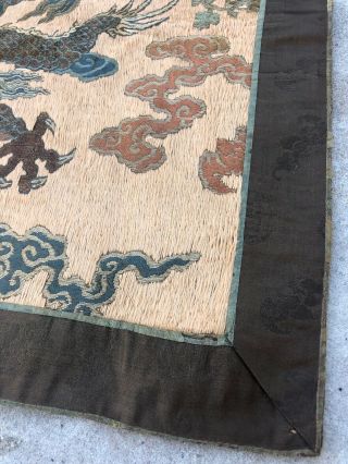 Antique Chinese Imperial Yellow Satin Dragon Panel Embroidered Kesi Gold Qing 9