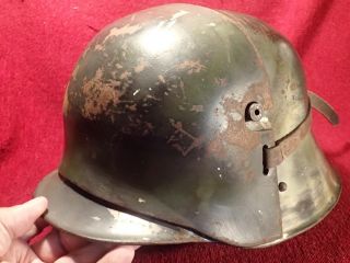 SCARCE WW I GERMANY GERMAN MILITARY HELMET with HEAVY SNIPER FRONT PLATE,  RARE 2