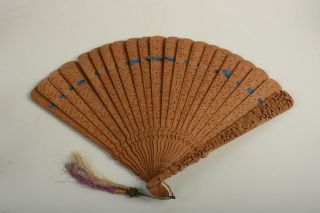 Rare Antique Chinese Qing Sandalwood Carved Canton Figural Brise Hand Fan Wood