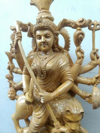 Durga Kali Devi Sculpture Wooden Statue Hindu Temple Figure Murti Killing Demon 2