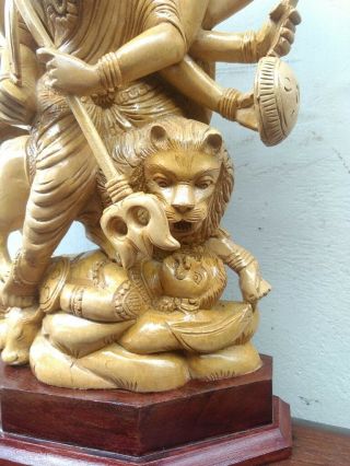 Durga Kali Devi Sculpture Wooden Statue Hindu Temple Figure Murti Killing Demon 3