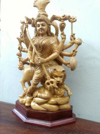 Durga Kali Devi Sculpture Wooden Statue Hindu Temple Figure Murti Killing Demon 4