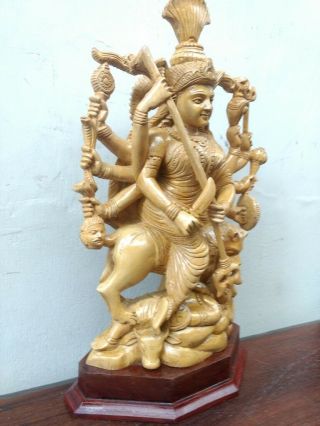Durga Kali Devi Sculpture Wooden Statue Hindu Temple Figure Murti Killing Demon 5