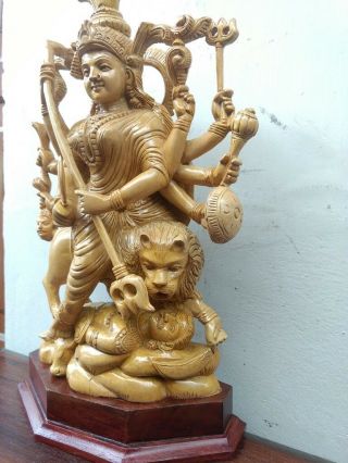 Durga Kali Devi Sculpture Wooden Statue Hindu Temple Figure Murti Killing Demon 6