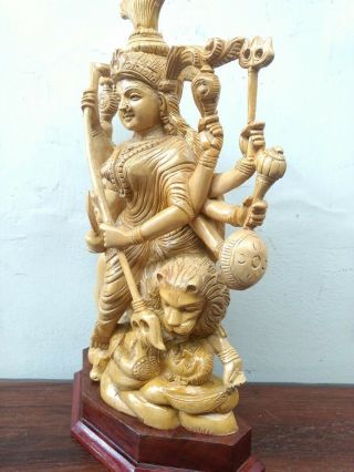Durga Kali Devi Sculpture Wooden Statue Hindu Temple Figure Murti Killing Demon 7