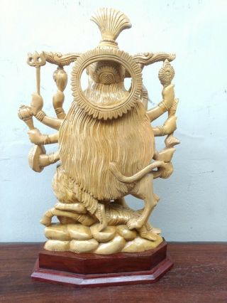 Durga Kali Devi Sculpture Wooden Statue Hindu Temple Figure Murti Killing Demon 8