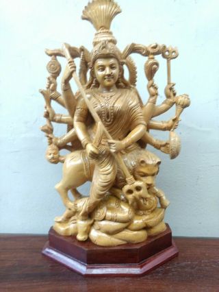 Durga Kali Devi Sculpture Wooden Statue Hindu Temple Figure Murti Killing Demon 9