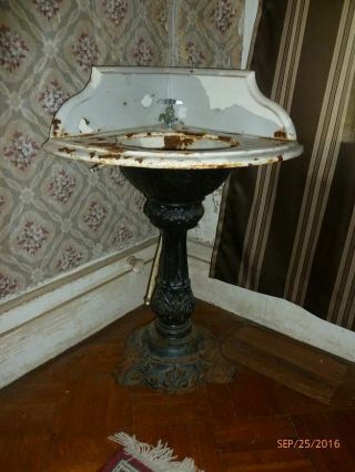Cast Iron Pedestal Corner Sink Manufactured By J.  L.  Mott Of York