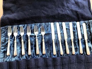 Antique Hung Chang Sterling Silver 6 Piece Fork & Knife Set Fish Cutlery Set