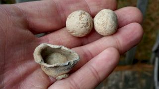 Rev War Dug Powder Measure And 2 Musket Balls