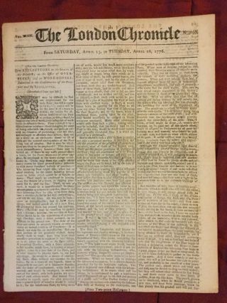 American Revolutionary War - 1776 London Chronicle Newspaper