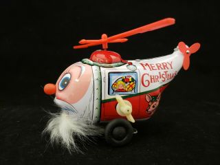 Vintage Tin Wind - Up Santa Claus Helicopter Japan W/box