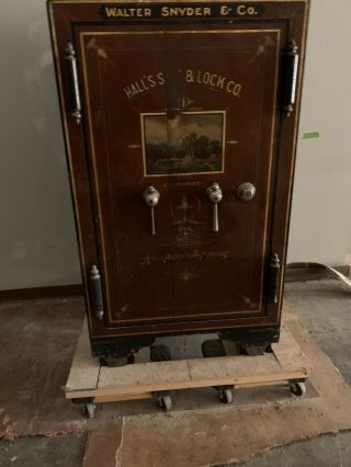 hall’s safe and lock co,  34 inches x36 inches x 62 inches tall,  paint good 2