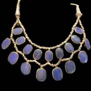 Rare Ancient Lapiz Lazuli Stone Pendant Necklace 300 B.  C 17 Stones