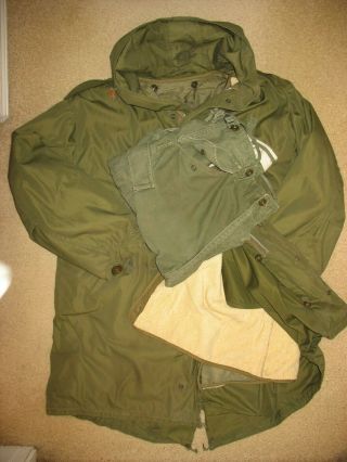 Vintage Us Army M - 1951 Fishtail Parka Shell,  Liner & Pants Trousers Size Medium