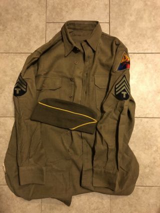Wwii 1st Armored Div 1937 Wool Shirt And Overseas Cap