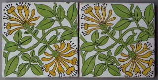 Antique William Morris Pottery Tiles Arts & Crafts Honeysuckle Dutch Made Delft