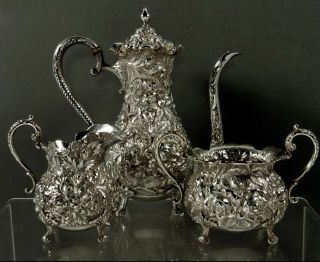 Stieff Sterling Silver Coffee Set 1928 - 1929 Hand Decorated