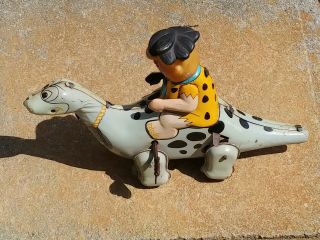 Vintage Flinstones Tin Wind Up Toy Marx Fred Riding Dino Extremely Rare.