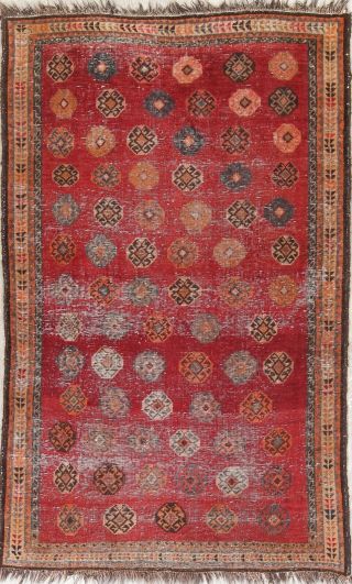 Antique Evenly Worn Lori Persian Tribal Oriental Hand - Knotted Red Wool Rug 4 