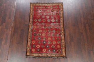 Antique EVENLY WORN Lori Persian Tribal Oriental Hand - Knotted RED Wool Rug 4 ' x7 ' 2