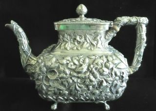 Antique American Art Nouveau 1880 Krider Sterling Silver Repousse Teapot 23 Oz