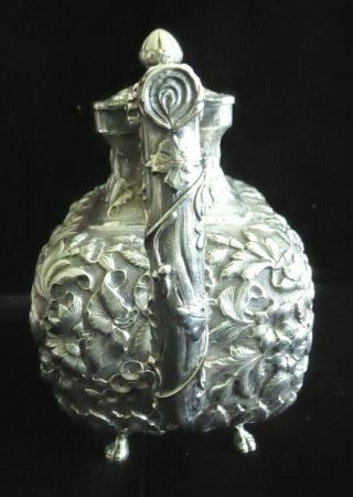 Antique American Art Nouveau 1880 Krider sterling silver Repousse Teapot 23 oz 3