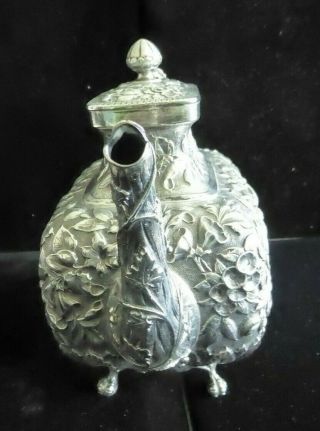 Antique American Art Nouveau 1880 Krider sterling silver Repousse Teapot 23 oz 4