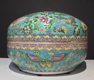 An Unusual & Massive 18th 19th C.  Turquoise Ground Enameled Qianlong Box 15.  8lbs