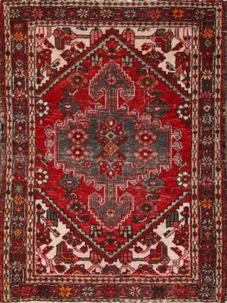 Persian Malayer Rug Hand - Knotted Geometric Old Oriental Hamedan Carpet 3 X 5 Red