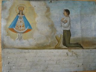 EARLY 1900 ' S EXVOTO ON TIN MAN THANKING OUR LADY OF SAN JUAN DE LOS LAGOS 3