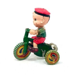 Celluloid Sailor Boy On Tin Mechanical Bell Tricycle,  Japan