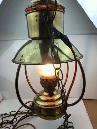 Kosmos Brenner Antique Oil Kerosene Converted To Electric Ceiling Hanging Lamp