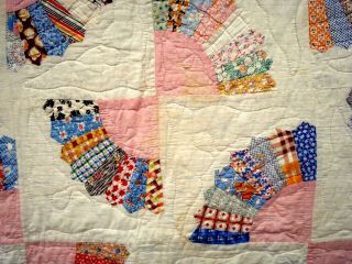 Vintage 1930 ' s double Fan Quilt hand quilted stitched scalloped edge 11