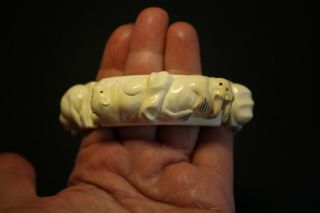 Old Large Size Eskimo Yupik Inuit Uelen rare Polar Animals Fossil bracelet 7