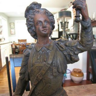 Antique 1880’s Charles Ruchot Chasse Spelter Boy w/ Rifle Oil Lamp Paris France 2
