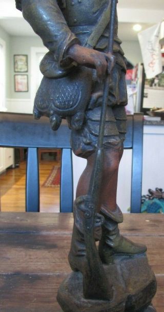 Antique 1880’s Charles Ruchot Chasse Spelter Boy w/ Rifle Oil Lamp Paris France 6