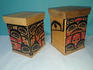 1980 ' s Alaska Art gallery Bentwood Box set Tsimshian Tlingit haida wood carving 2