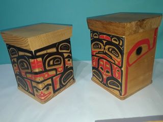 1980 ' s Alaska Art gallery Bentwood Box set Tsimshian Tlingit haida wood carving 3