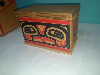 1980 ' s Alaska Art gallery Bentwood Box set Tsimshian Tlingit haida wood carving 4