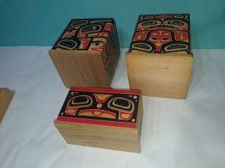 1980 ' s Alaska Art gallery Bentwood Box set Tsimshian Tlingit haida wood carving 6
