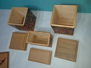 1980 ' s Alaska Art gallery Bentwood Box set Tsimshian Tlingit haida wood carving 8
