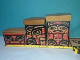 1980 ' s Alaska Art gallery Bentwood Box set Tsimshian Tlingit haida wood carving 9