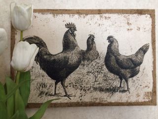 Rooster Burlap Canvas Picture Print Primitive/french Country Farmhouse Decor