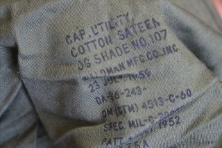 1959 vtg US Army Military Korean Vietnam OG - 107 Field Utility Cap Hat 7 1/4 5