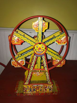 Vintage J Chein Hercules Tin Litho Wind Up Ferris Wheel - Great