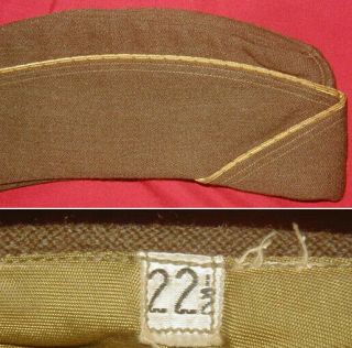 Large Wwii U.  S.  Army Wac Od Wool Garrison Cap - Size 22 1/2