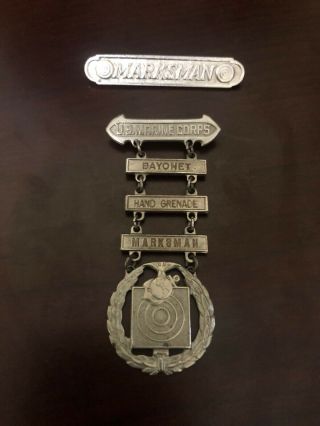 Ww2 Usmc Us Marine Corp Marksman Badge Award Medal Sterling Hallmark Pin