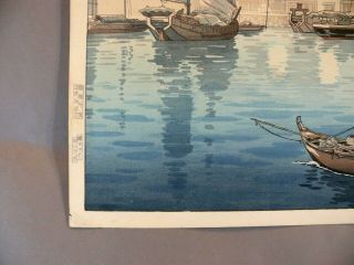 Fine 1938 Japanese Woodblock Print Koitsu Tsuchiya (1870 - 1949) AKASHI PORT 3